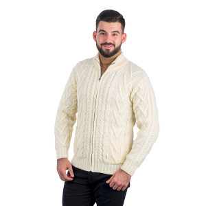 Mens Zipper Cardigan MM205 Natural White SAOL Knitwear Front View