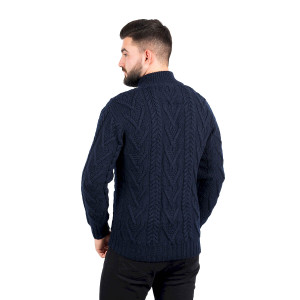 Mens Zipper Cardigan MM205 Navy Blue SAOL Knitwear Reverse View