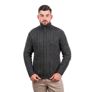 Mens Zipper Cardigan MM205 Charcoal SAOL Knitwear Front View