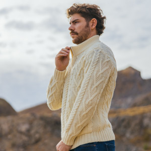 Mens Zipper Cardigan MM205 Natural White SAOL Knitwear Side View