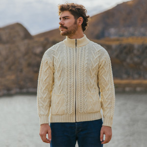 Full Zip Mens Cable Knit Cardigan | SAOL | SaolKnitwear.com