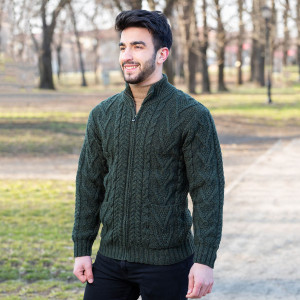 Mens Zipper Cardigan MM205 Army Green SAOL Knitwear Side View