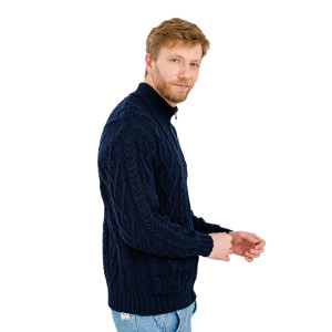 Mens Zipper Cardigan MM205 Navy Blue SAOL Knitwear Side View