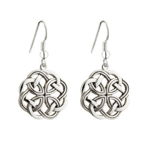 Rhodium Celtic Knot Drop Earrings