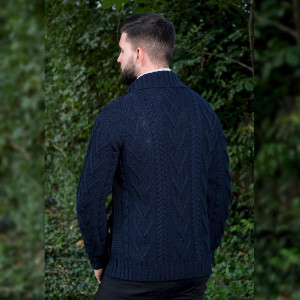 Mens Shawl Collar Single Button Sweater MM203 Navy Blue SAOL Knitwear Reverse View