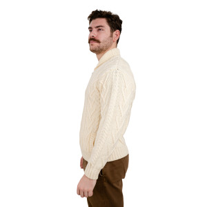 Mens Shawl Collar Single Button Sweater MM203 Natural White SAOL Knitwear Side View