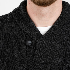 Mens Shawl Collar Single Button Sweater MM203 Charcoal SAOL Knitwear Details View