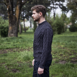 Mens Merino Aran Sweater MM208 Anthracite Knitwear Side View