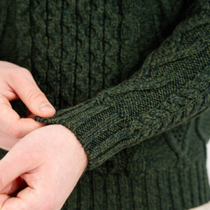 Mens Merino Aran Sweater MM208 Army Green SAOL Knitwear Details View