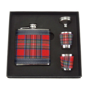 6oz Scottish Tartan Hip Flask Gift Set - Boxed