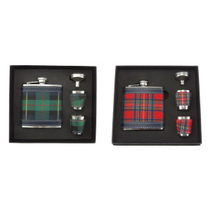 6oz Scottish Tartan Hip Flask Gift Set - Boxed