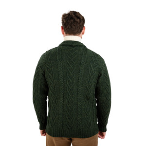 Mens Aran Cable Shawl-Collar Cardigan MM200 Army Green SAOL Knitwear Reverse View