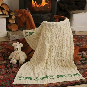 Merino Wool Baby Blanket with Sheep and Shamrock Design