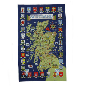 100% Cotton Scotland Tea Towel - Town Crest Map