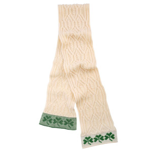 Tree of Life Aran Wool Scarf ML251 Natural White SAOL Knitwear