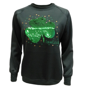 Bottle Green 2-Way Sequin Shamrock Long Sleeve Sweatshirt