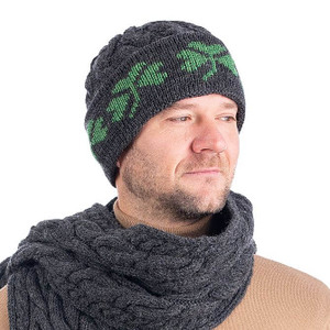 Shamrock Knit Merino Wool Hat MM256 Charcoal SAOL Knitwear