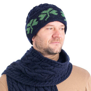 Shamrock Knit Merino Wool Hat MM256 Navy Blue SAOL Knitwear