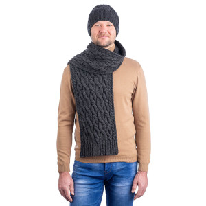 Wool Cable Knit Scarf MM257 Charcoal SAOL Knitwear