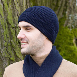 Mens Ribbed Knit Hat AWM312 Navy Blue SAOL Knitwear