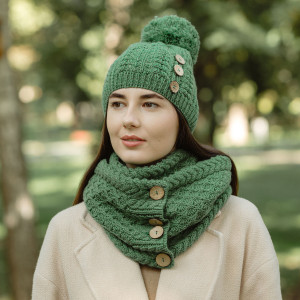 Ladies Coconut Buttons Snood Scarf ML303 Green SAOL Knitwear