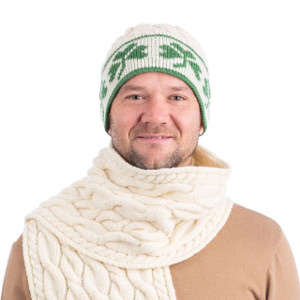 Cable Knit Shamrock Merino Wool Hat MM199 Natural White SAOL Knitwear