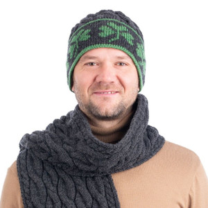 Cable Knit Shamrock Merino Wool Hat MM199 Charcoal SAOL Knitwear