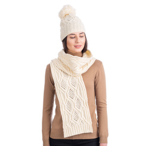 Ladies Wool Scarf ML252 Natural White SAOL Knitwear