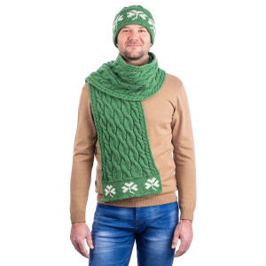 Cable Knit Shamrock Scarf MM255 Green SAOL Knitwear