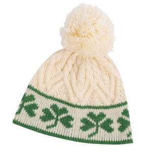 Shamrock Aran Wool Hat ML201 Natural White SAOL Knitwear