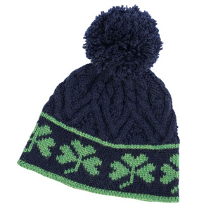 Shamrock Aran Wool Hat ML201 Navy Blue SAOL Knitwear