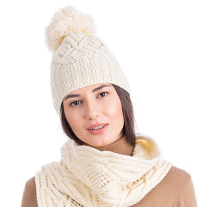 Aran Wool Bobble Hat ML254 Natural White SAOL Knitwear