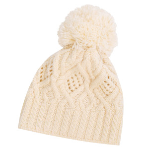 Aran Wool Bobble Hat ML254 Natural White SAOL Knitwear