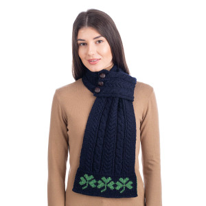 Aran Loop Scarf featuring Shamrock Pattern ML250 Navy Blue SAOL Knitwear