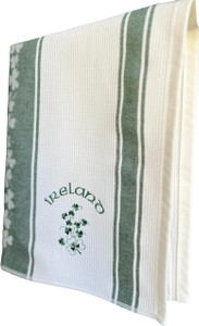 Bespoke Embroidered Waffle Towel Shamrock and Ireland