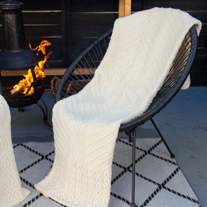 SAOL Irish Wool Throw with Shamrock Design MT123 Natural saolknitwear.com