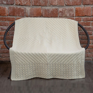 SAOL Irish Wool Throw with Shamrock Design MT123 Natural saolknitwear.com