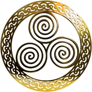 Celtic Triskelion Round Steel Wall Hanging 12'' in Polished Brass on DublinGiftCompany in Wall Art