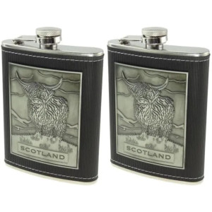 Packs of 8oz Embossed Highland Cow Hip Flask