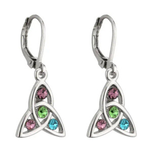 Rhodium Crystal Celtic Trinity Drop Earrings