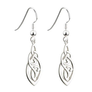 Sterling Silver Long Trinity Celtic Drop Earrings