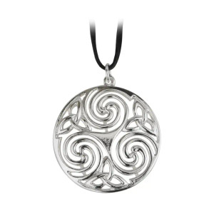 Rhodium Celtic Pendant with Trinity Knots and Spirals
