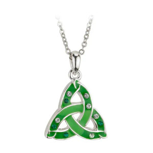 Rhodium Lucky Enamel Crystal Trinity Pendant