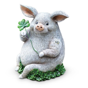 Pig with Shamrocks Garden Statue Resin