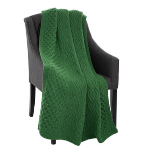 Honeycomb Merino Wool Aran Throw Green MT101 SAOL