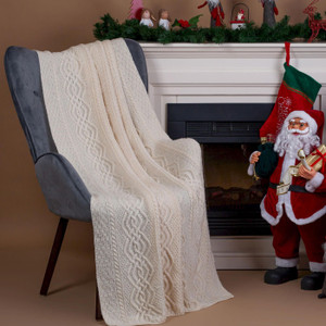 SAOL Dara Merino Wool Aran Throw MT100 Natural SaolKnitwear.com