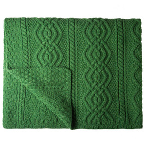 SAOL Dara Merino Wool Aran Throw MT100 Green SaolKnitwear.com