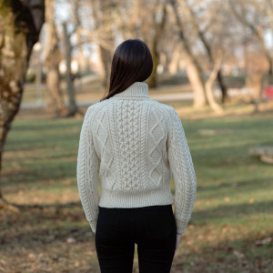 ML150 Cable Knit Turtle Neck Sweater Parsnip Color  Back SAOL Knitwear
