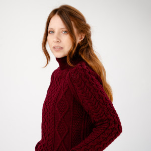 ML150 Cable Knit Turtle Neck Sweater Wine Color  SAOL Knitwear