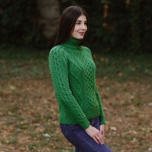 ML150 Cable Knit Turtle Neck Sweater Green Side SAOL Knitwear